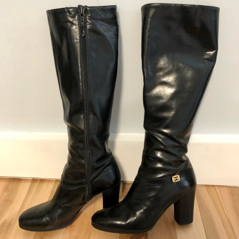 Vintage Ferragamo Black Leather Knee-high Boots